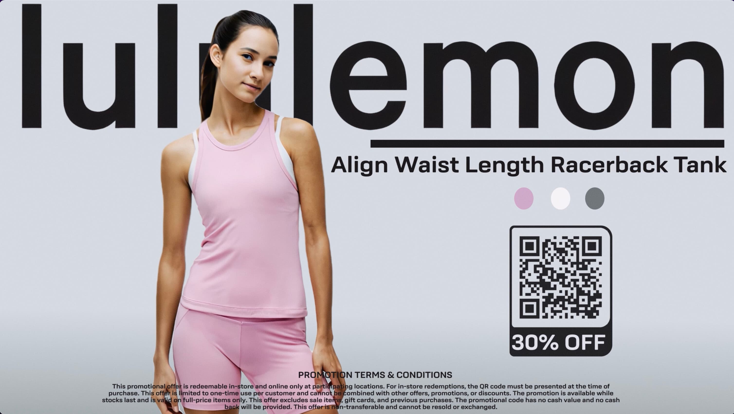 lululemon Align Racerback Tank promo: woman in a pink tank and shorts